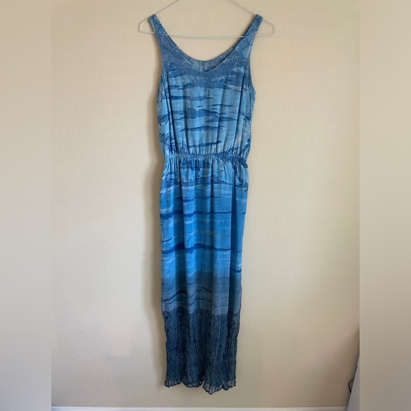 Gypsy 05 Silk Beachy Blue Boho Embroidered Printed Maxi Dress - Picture 3 of 15